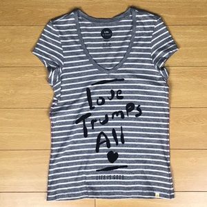 Life is Good Love striped tee shirt short sleeve
